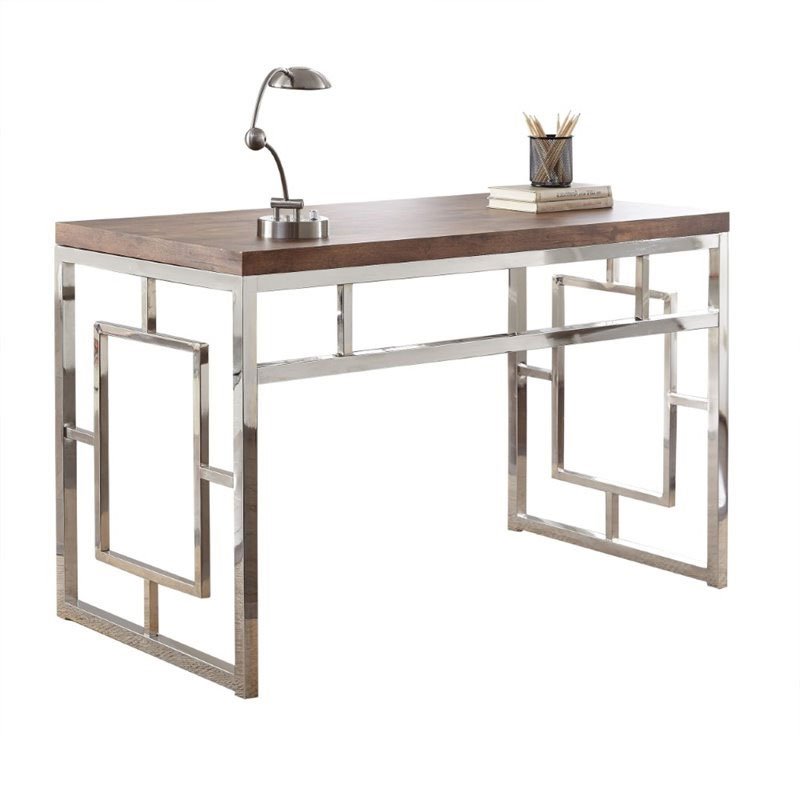 Maklaine Metal Writing Desk in Wood