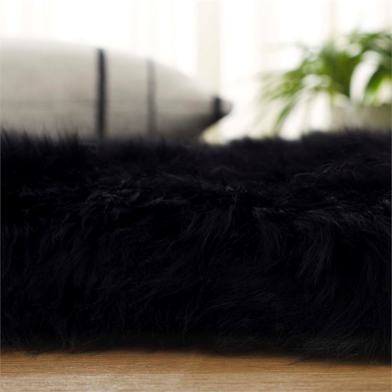 Maklaine 2' X 3' Natural Sheep Skin Rug in Midnight Black
