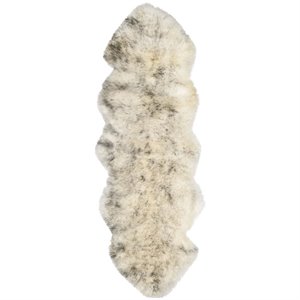 maklaine 2' x 6' natural sheep skin rug in ivory and smoke gray