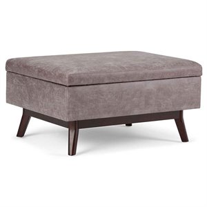 Maklaine Faux Leather Storage Coffee Table Ottoman in Taupe