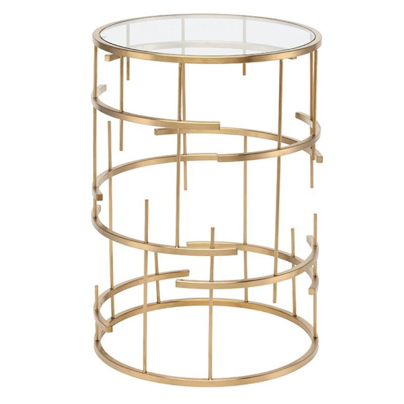 Maklaine Round Glass Top End Table in Gold Cymax Business