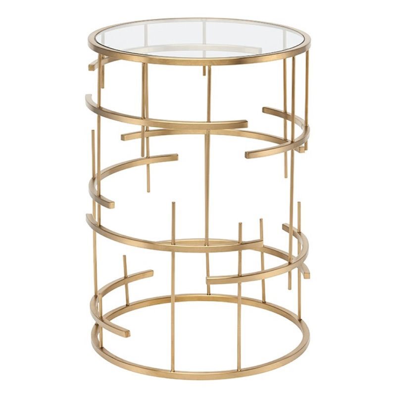 Maklaine Round Glass Top End Table in Gold Cymax Business