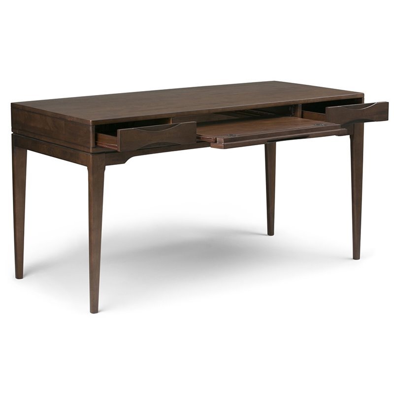 Maklaine Mid-Century Solid Wood Computer Desk in Walnut Brown