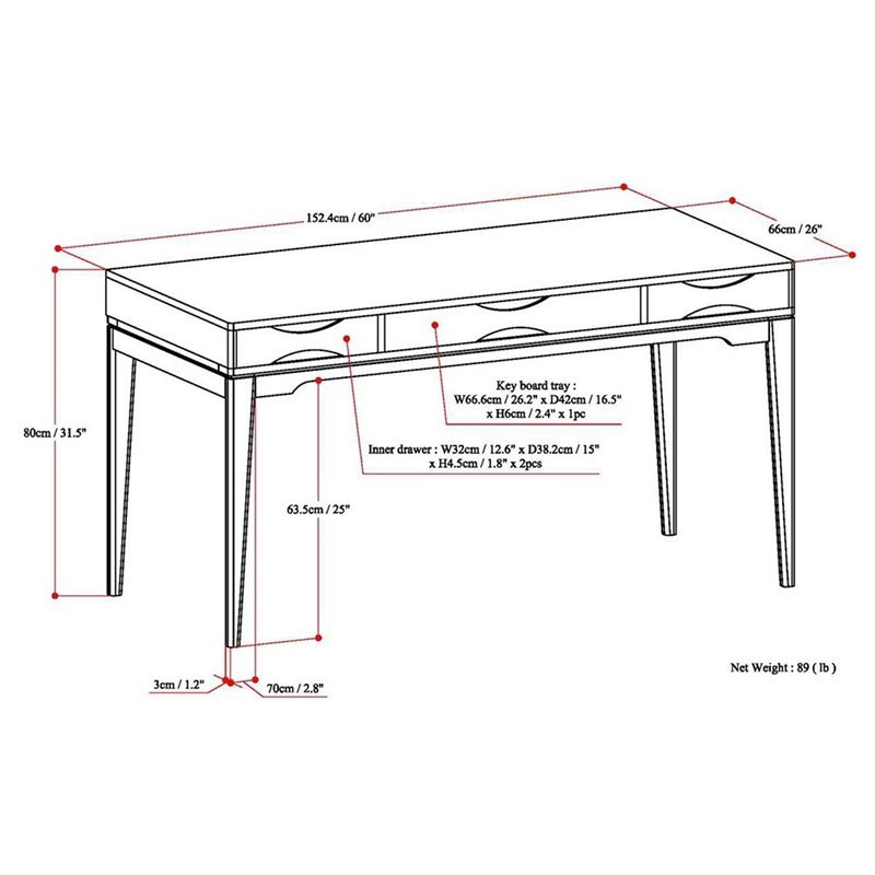 Maklaine Mid-Century Solid Wood Computer Desk in Walnut Brown