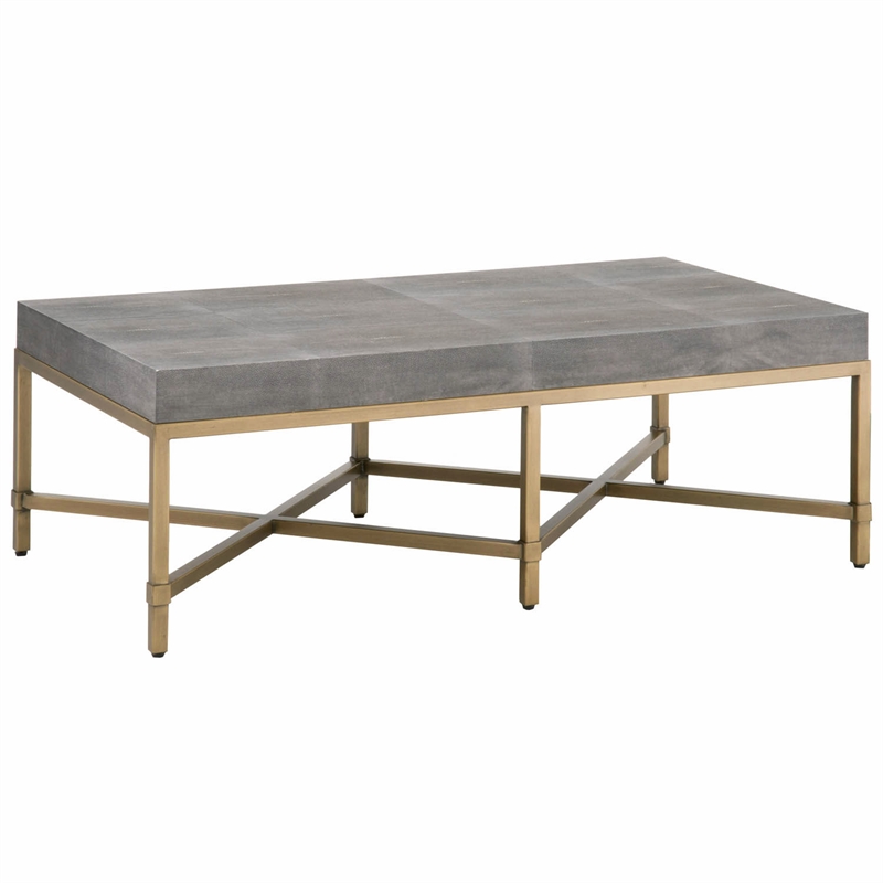 Maklaine Faux Shagreen Coffee Table in Gray and Brushed Gold Cymax