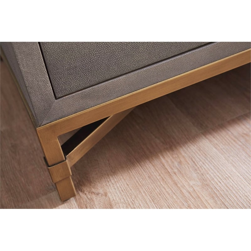 Maklaine 3 Drawer Faux Shagreen Nightstand in Gray and Brushed Gold