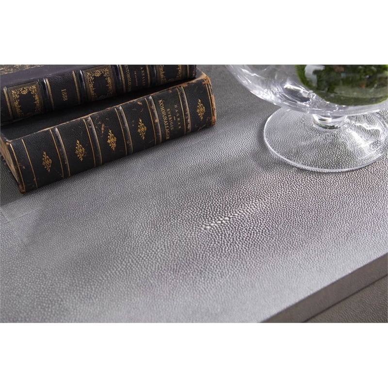 Maklaine 3 Drawer Faux Shagreen Nightstand in Gray and Brushed Gold