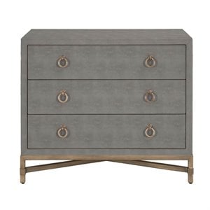 Maklaine 3 Drawer Faux Shagreen Nightstand in Gray and Brushed Gold