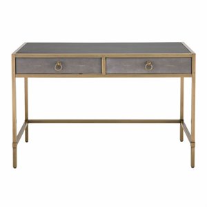 Maklaine Faux Shagreen Writing Desk in Gray and Brushed Gold