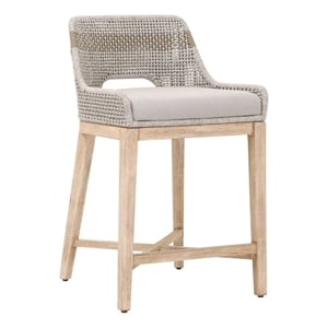 Maklaine Fabric Bar Stool Chair in Gray With Semi-circle Seat & Footrest