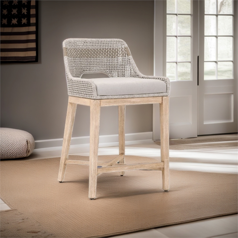 Maklaine Fabric Bar Stool Chair in Gray With Semi-circle Seat & Footrest