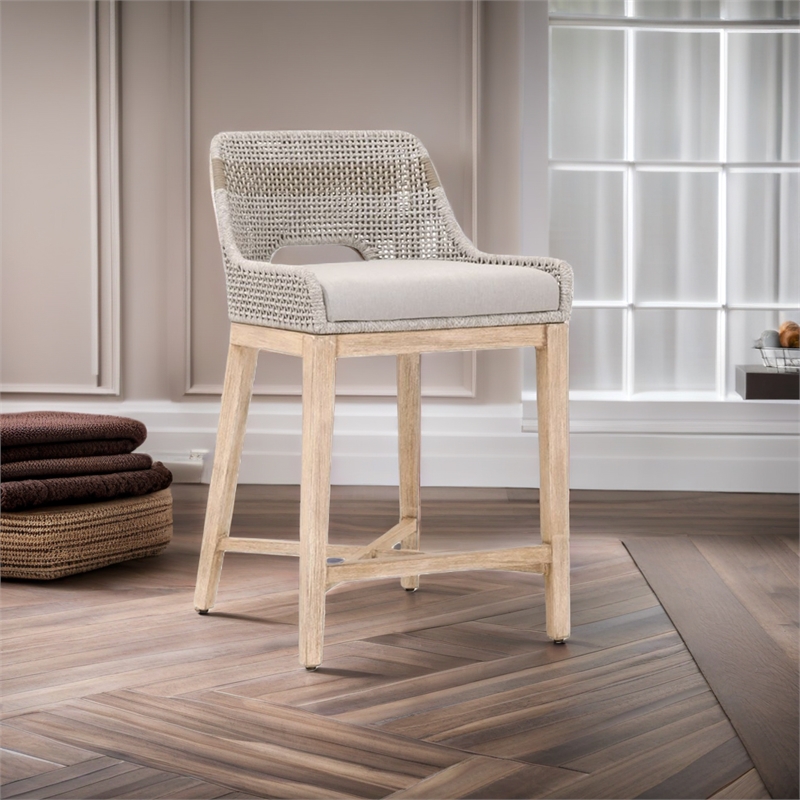 Maklaine Fabric Bar Stool Chair in Gray With Semi-circle Seat & Footrest