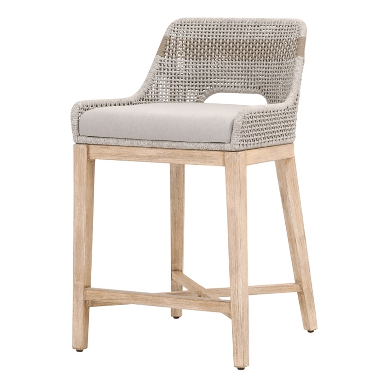 Maklaine Fabric Bar Stool Chair in Gray With Semi-circle Seat & Footrest