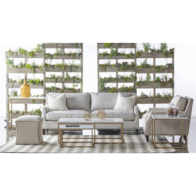 Maklaine 2 Piece Marble Top Nesting Coffee Table in White and Gold