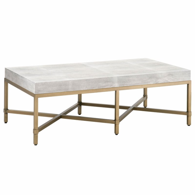 Maklaine Faux Shagreen Coffee Table In White And Brushed Gold Mk 1854725