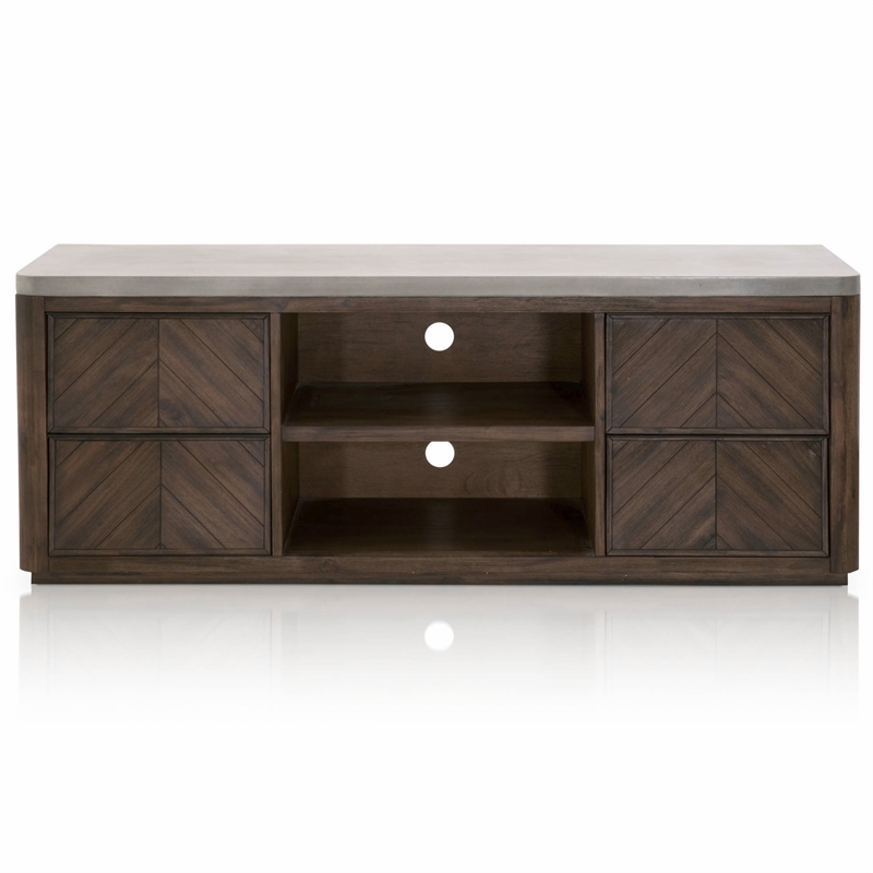 Maklaine 63 Concrete Top Tv Stand In Brushed Cinder And Slate Gray Image Is Loading Maklaine 63 034 Concrete Top Tv Stand In