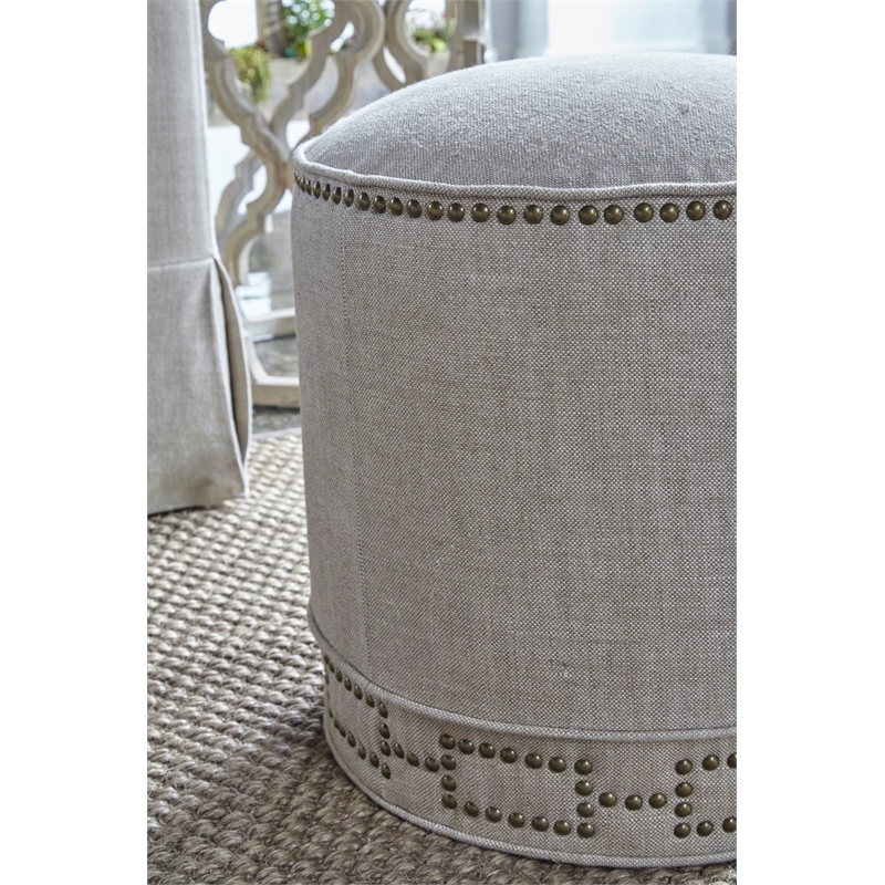 Maklaine Nailhead Ottoman in Bisque