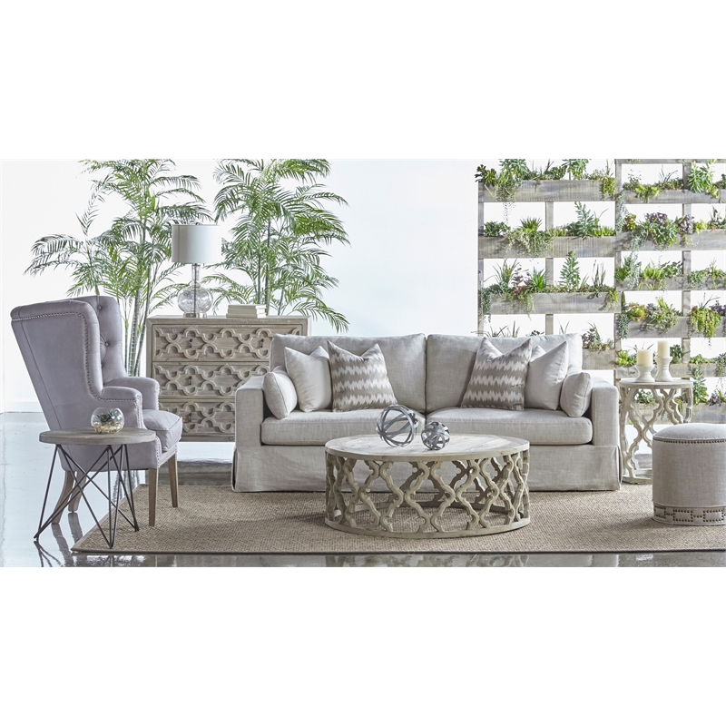 Maklaine Nailhead Ottoman in Bisque