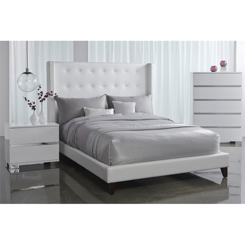 Maklaine Two Drawer Nightstand in White High Gloss and AntiRust Chrome