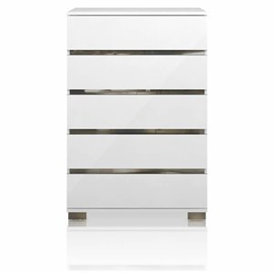 maklaine 5 drawer high chest in white high gloss