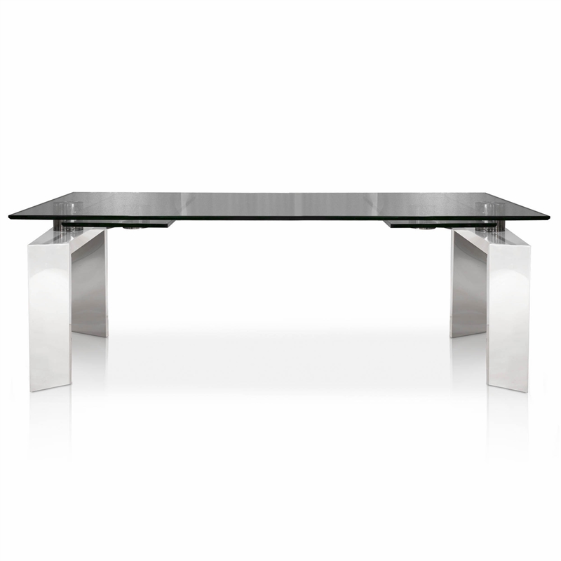 Maklaine Gl Top Extendable Dining Table In Silver Maklaine Gl Top Extendable Dining Table In Silver