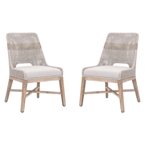 Maklaine Mahogany Taupe and White Dining Side Chair Rectangular Interwoven Rope 22&quot x 25&quot x 34&quot Assembled