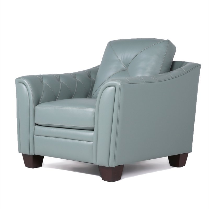 Maklaine Tufted Leather Accent Chair In, Marcella Spa Blue Leather Sofa