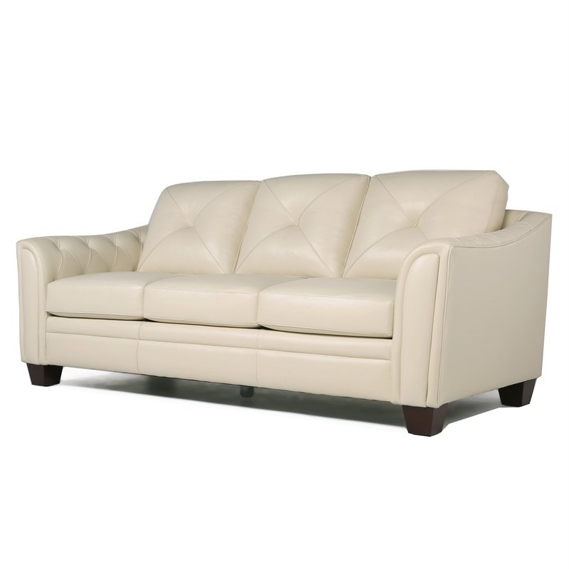 Maklaine Tufted Leather Sofa In Ivory Cymax Business