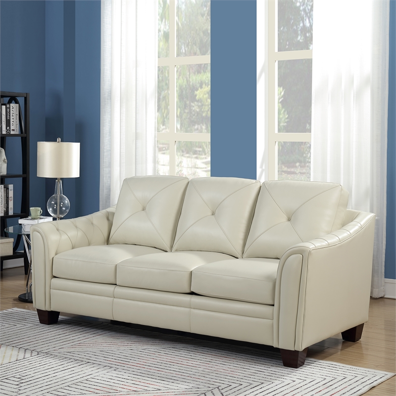 Maklaine Tufted Leather Sofa In Ivory Cymax Business