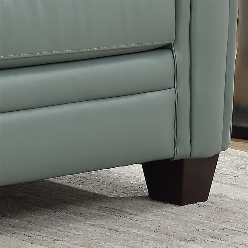 Maklaine 21" Transitional Leather Tufted Fitted Back Sofa in Spa Green