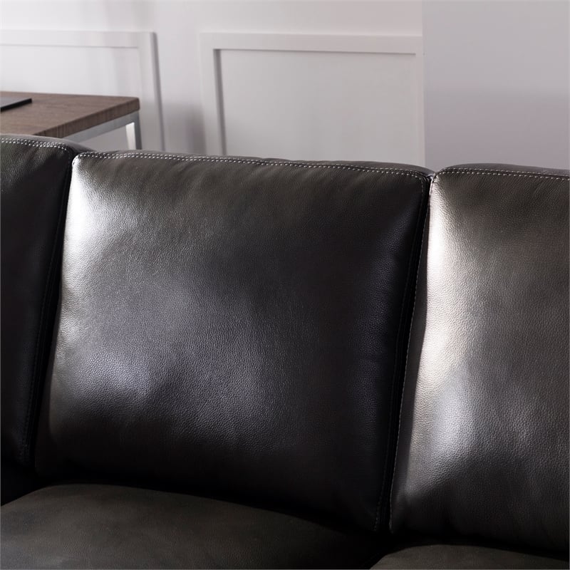 Maklaine Leather Sofa With Metal Leg In, Metallic Leather Sofa