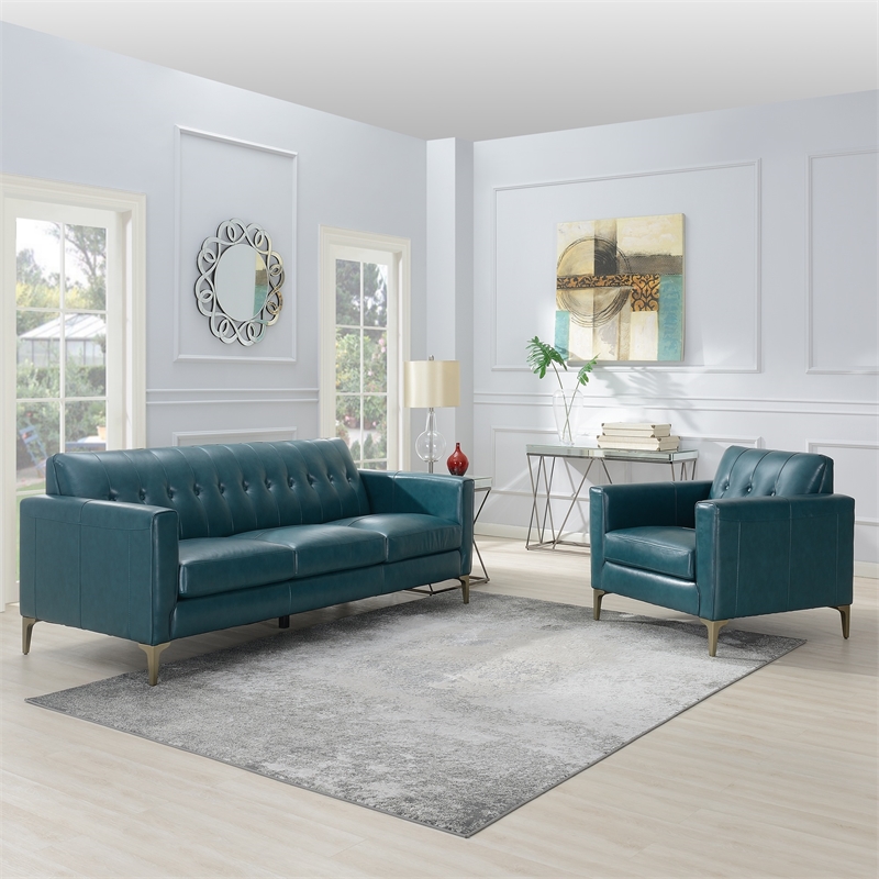 Maklaine Leather Sofa Tufted Back In Turquoise Cymax Business