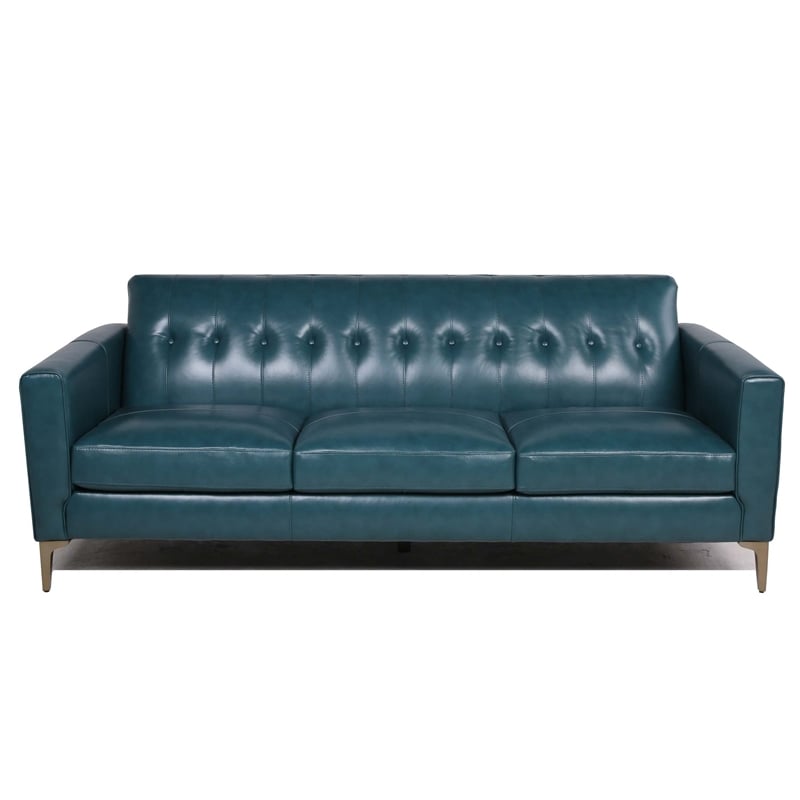 Maklaine 19 Mid Century Leather Tufted Back Sofa in Turquoise Cymax Business