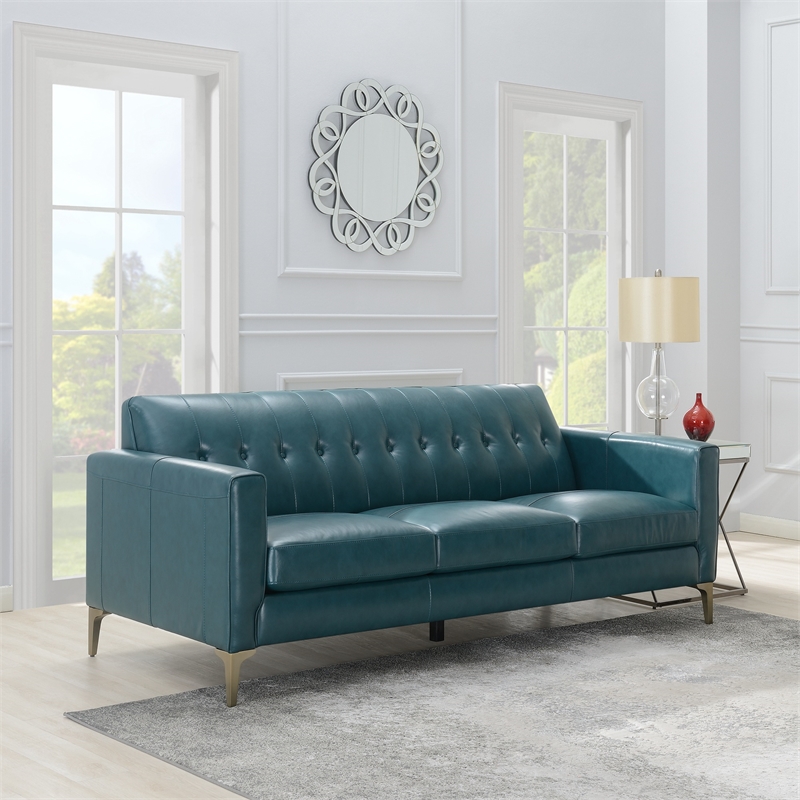 Maklaine Leather Sofa Tufted Back In Turquoise Cymax Business