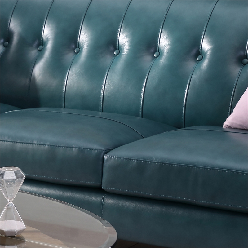 Maklaine Leather Sofa Tufted Back In Turquoise Cymax Business