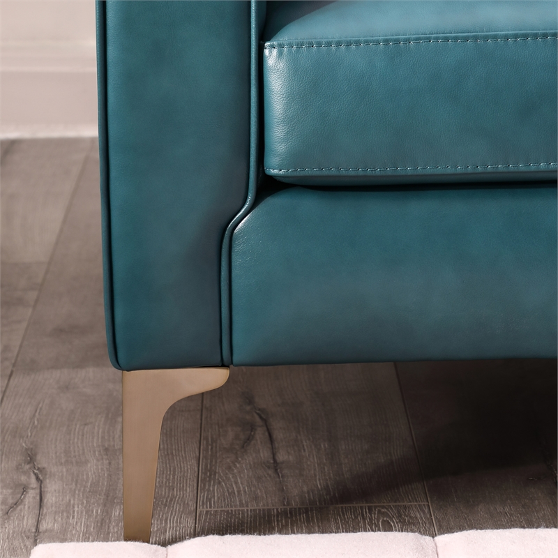 Maklaine 19" MidCentury Leather Tufted Back Sofa in Turquoise Homesquare