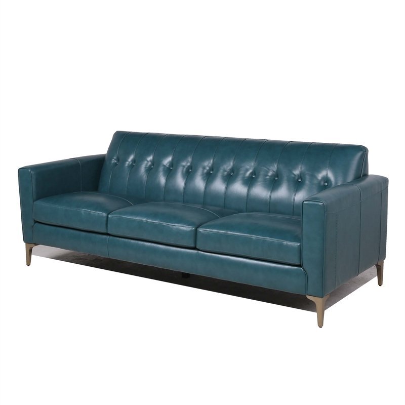 Maklaine Leather Sofa Tufted Back In, Turquoise Leather Sofa