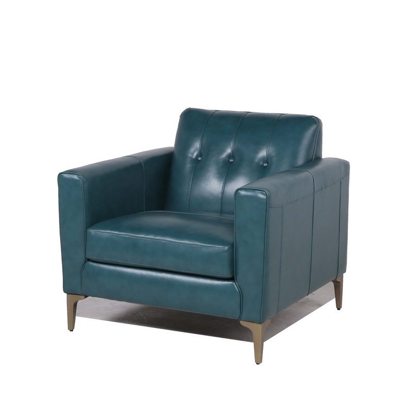 Maklaine Leather Accent Chair With, Turquoise Leather Chair