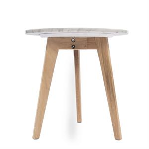 Maklaine 15&quot Round Marble Top End Table in White and Oak