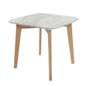 Maklaine 19.5&quot Marble Side Table in White and Oak