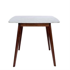 Maklaine 31&quot Marble Dining Table in White and Walnut