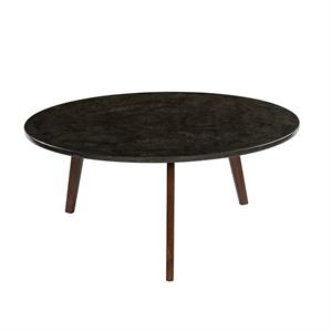 Maklaine 31&quot Round Marble Top Coffee Table in Black and Walnut