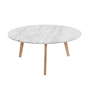 Maklaine 31&quot Round Marble Top Coffee Table in White and Oak