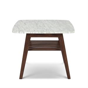 Maklaine 24&quot Italian Marble Side Table in White and Walnut