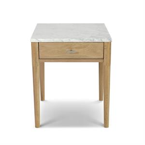 Maklaine 18&quot Italian Marble Side Table in White and Oak