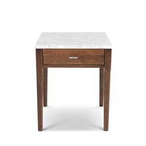 Maklaine 18&quot Italian Marble Side Table in White and Walnut