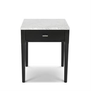 Maklaine 18&quot Italian Marble Side Table in White and Black