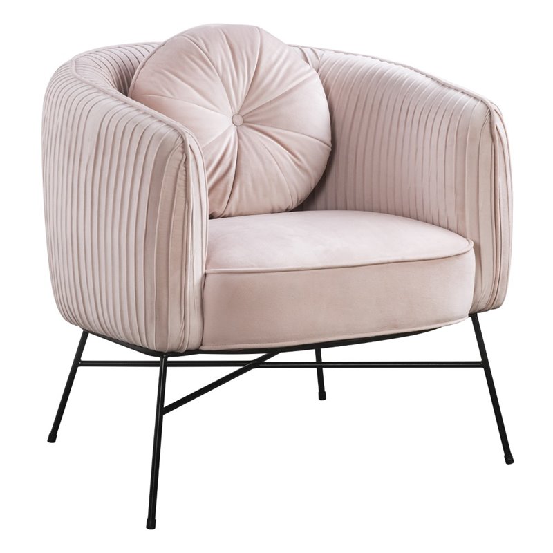 Maklaine Velvet Barrel Accent Arm Chair with Metal Base in Pink Cymax