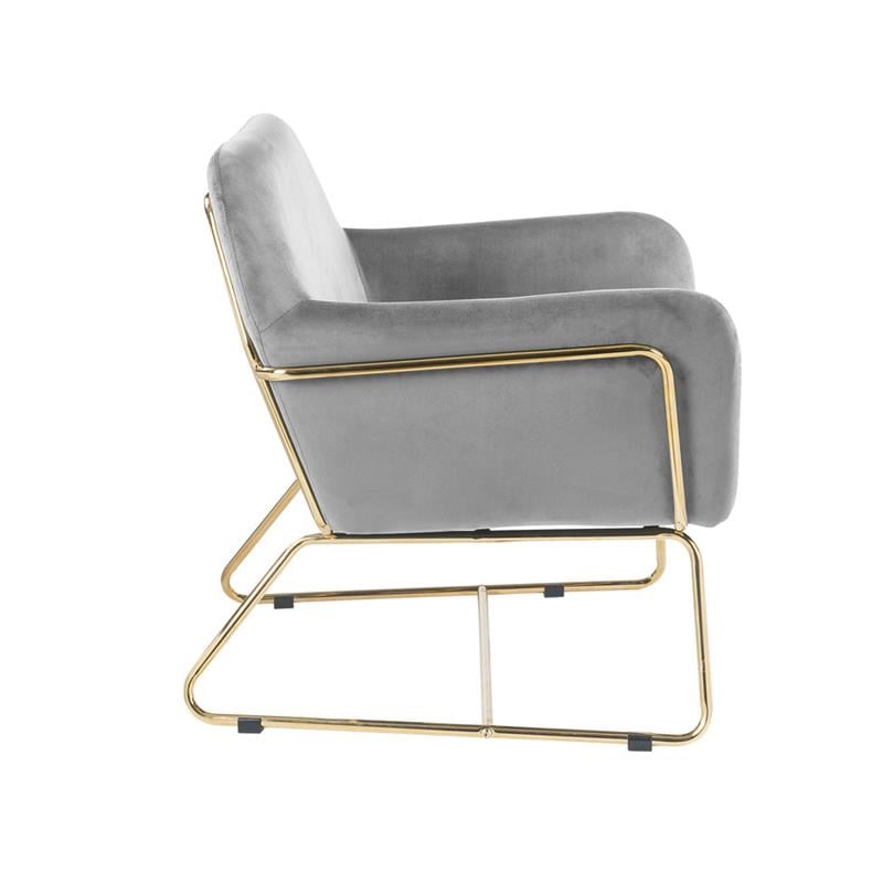 Maklaine Velvet Accent Arm Chair with Metal Base in Gray