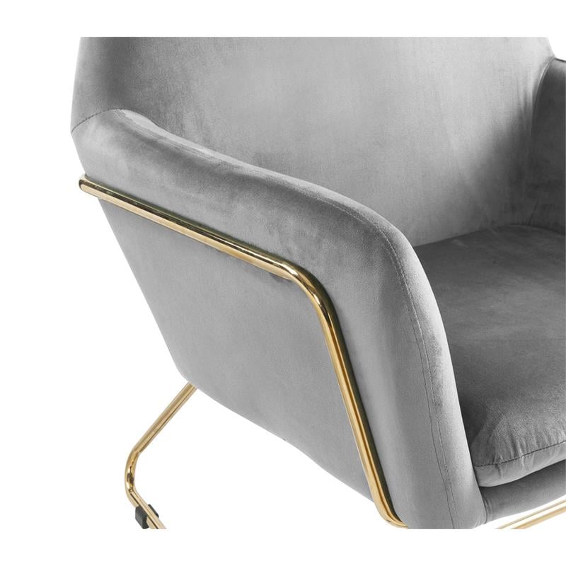 Maklaine Velvet Accent Arm Chair with Metal Base in Gray
